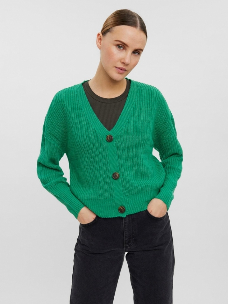 Lea V-neck cuff cardigan Holly green
