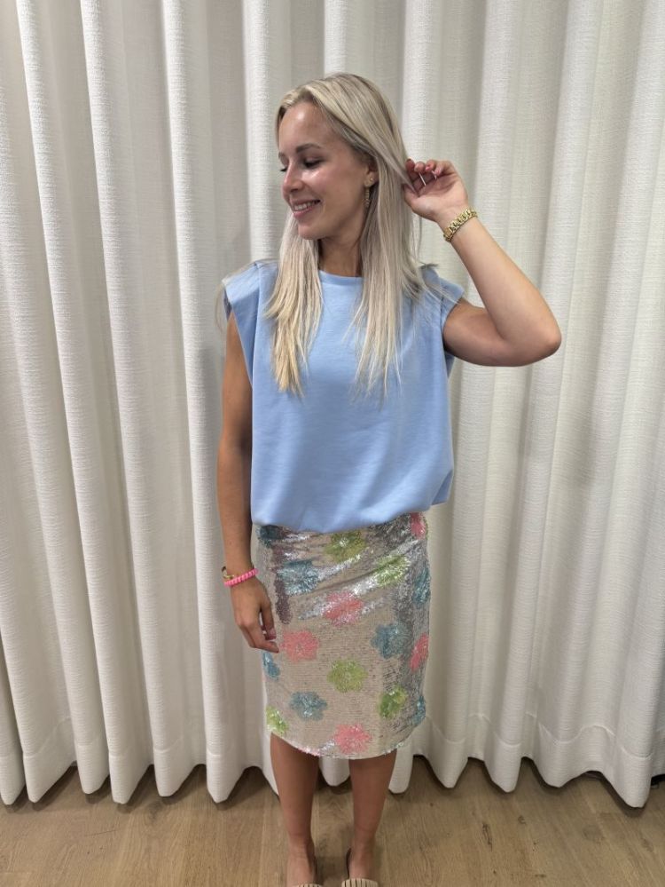 Mouwloze top schouderdetail blauw