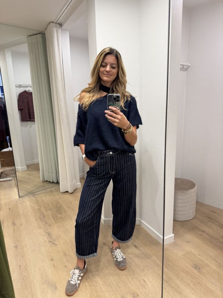 Striped barrel jeans blauw
