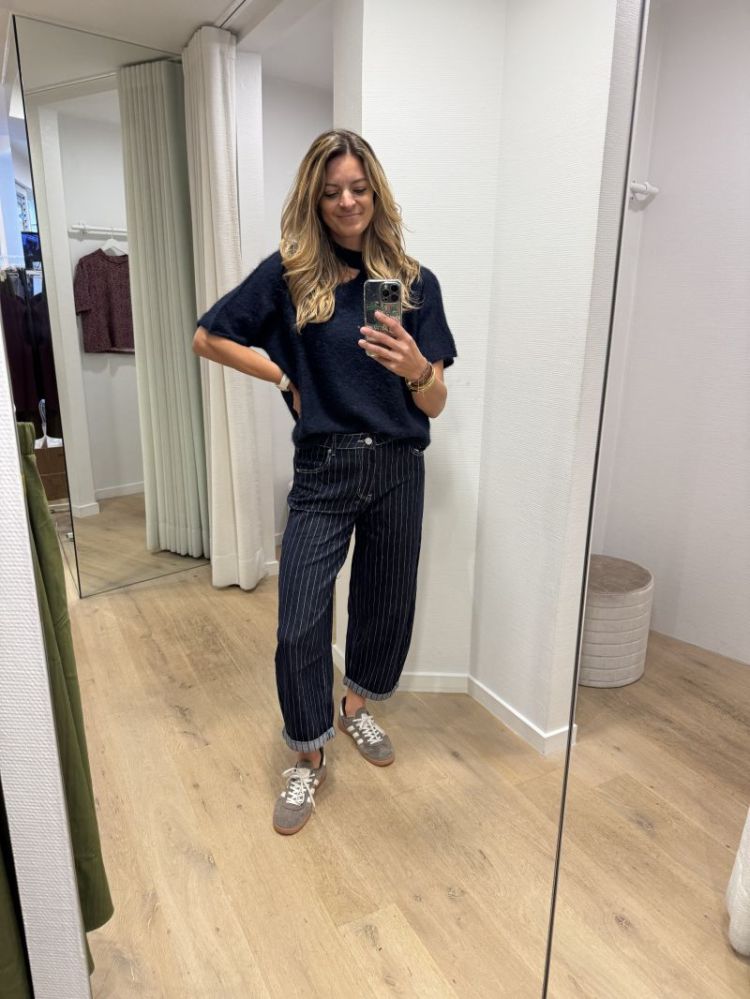 Striped barrel jeans blauw